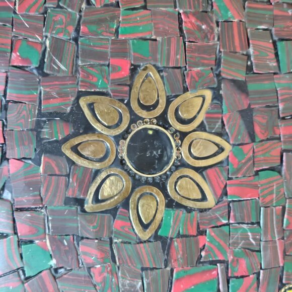 Handcrafted Mosaic Purse With Chain Strap & Sunburst Design Red/Green & Brass Ac - Picture 3 of 12